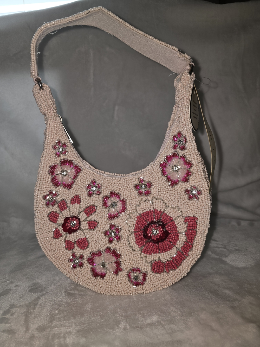 Beaded Floral Hobo Bag - Pink